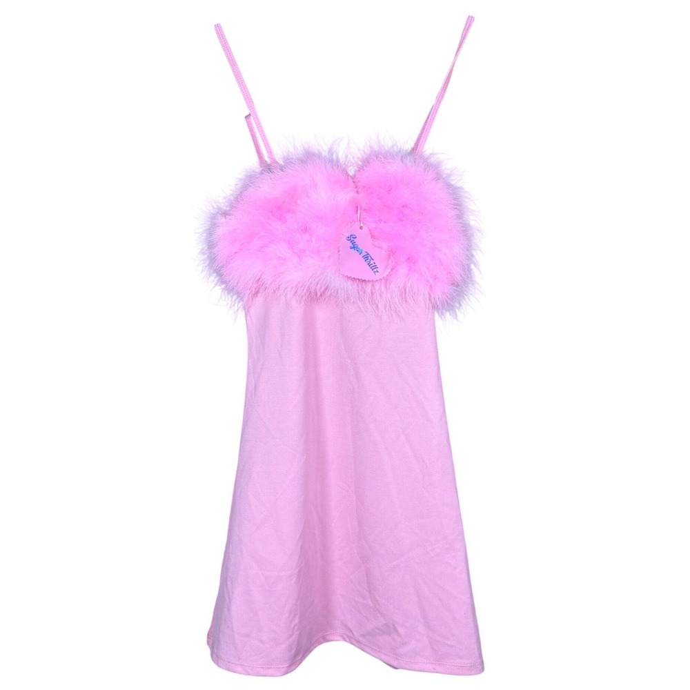 Sugar Thrillz Pink Marabou Feather Trim Mini Dress AST192529-PNK Womens XS
